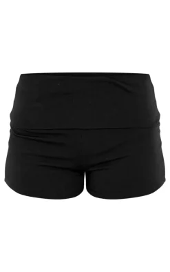 Black Double Contour Jersey Foldover Hot Pants