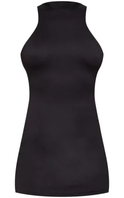 Black Double Contour Racer Neck Bodycon Dress