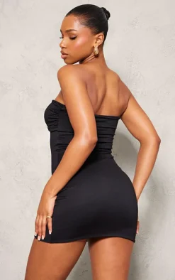 Black Double Contour Twist Bandeau Bodycon Dress