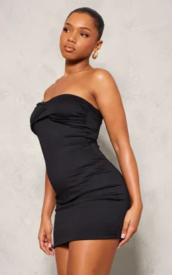 Black Double Contour Twist Bandeau Bodycon Dress