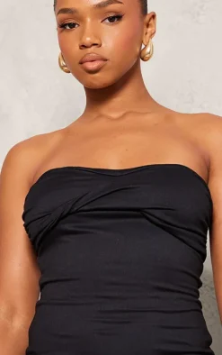Black Double Contour Twist Bandeau Bodycon Dress
