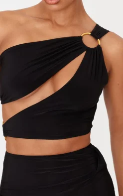 Black Double Layer Slinky Trim Detail Mini Dress