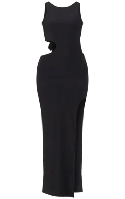 Black Double Layer Slinky Tie Back Maxi Dress