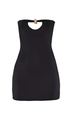 Black Double Layer Slinky Trim Detail Bandeau Mini Dress