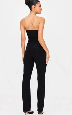 Black Double Layer Slinky Bandeau Straight Leg Jumpsuit