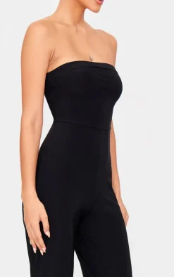Black Double Layer Slinky Bandeau Straight Leg Jumpsuit