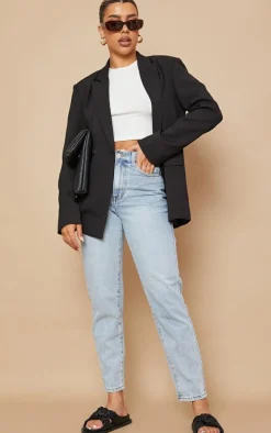 Black Double Pocket Detail Double Breasted Blazer