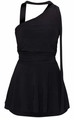 Black Double Slinky Neck Tie Shift Dress