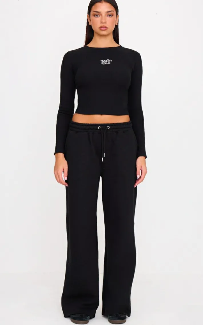 Black Drawcord Wide Leg Sweatpants