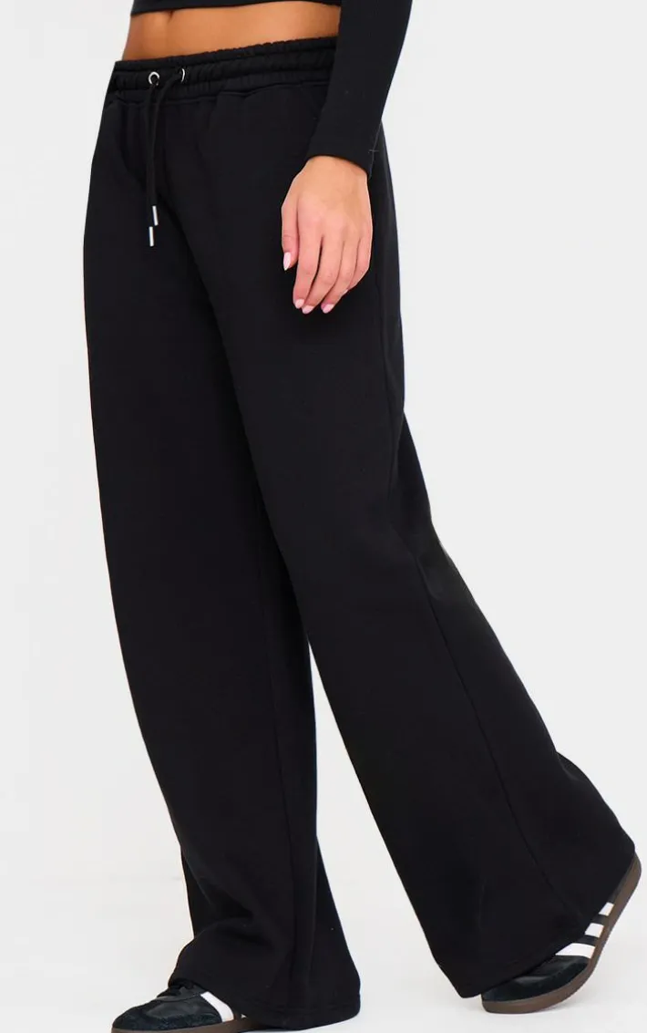 Black Drawcord Wide Leg Sweatpants