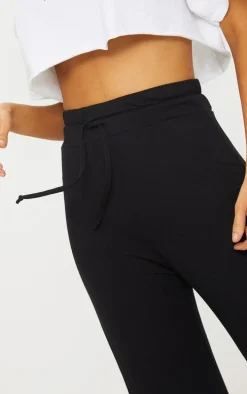 Black Drawstring Jersey Wide Leg Pants