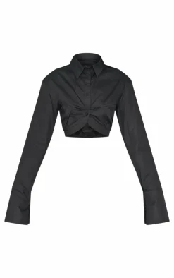 Black Elasticated Bust Detail Cropped Shirt