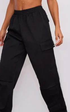 Black Elasticated Waist Straight Leg Cargo Pants