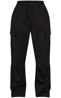 Black Elasticated Waist Straight Leg Cargo Pants