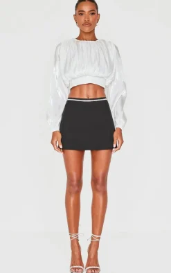Black Embellished Detail Tailored Mini Skirt