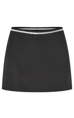 Black Embellished Detail Tailored Mini Skirt