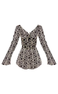 Black Embroidered Trim Cut Out Romper