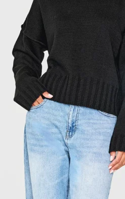 Black Exposed Seam Chunky Knit Oversized Sweater