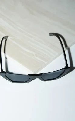 Black Extreme Cateye Cut Off Smoke Lens Sunglasses