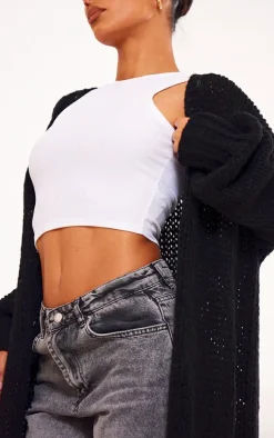 Black Extreme Chunky Knitted Slouchy Maxi Cardigan