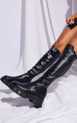 Black Extreme Chunky Sole Knee High Boots