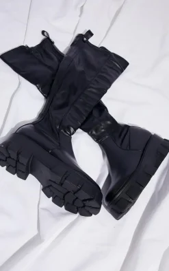 Black Extreme Chunky Sole Knee High Boots