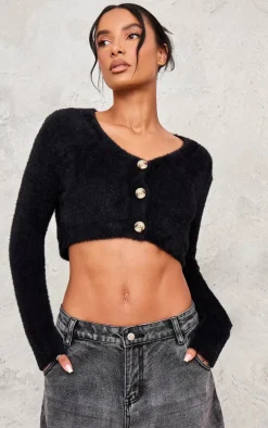 Black Eyelash Knit Cardigan