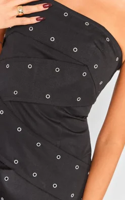 Black Eyelet Belted Wrap Bandeau Bodycon Dress