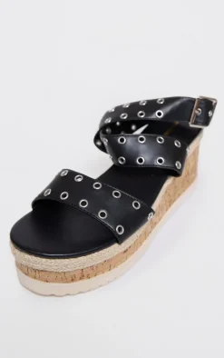 Black Eyelet Espadrille Flatform Sandals