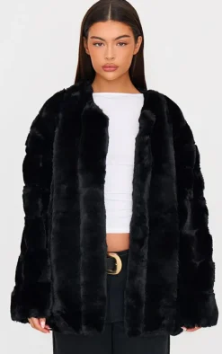 Black Faux Fur Bubble Vertical Coat