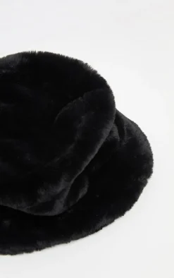 Black Faux Fur Bucket Hat