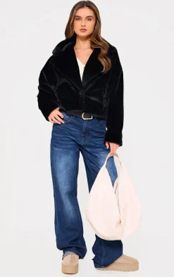 Black Faux Fur Cropped Blazer