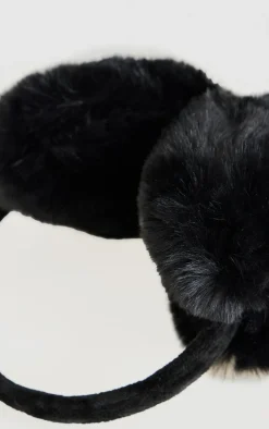 Black Faux Fur Heart Ear Muffs