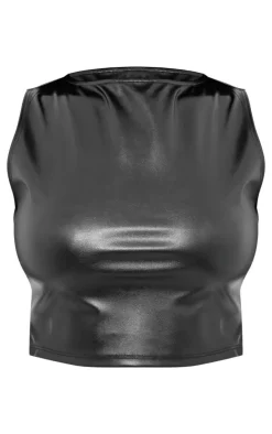 Black Faux Leather Back Strap Crop Top