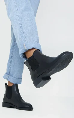 Black Faux Leather Basic Chelsea Ankle Boots