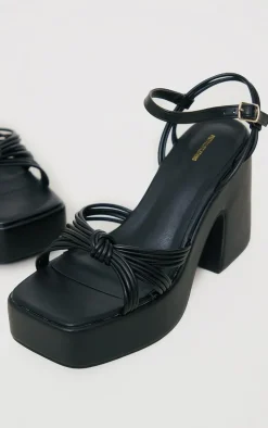 Black Faux Leather Chunky Platform Barley There Heeled Sandals