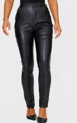 Black Faux Leather Contrast Panels Skinny Pants