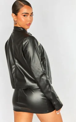 Black Faux Leather Contrast Panel Motorcross Jacket