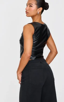 Black Faux Leather Cut Out Crop Top