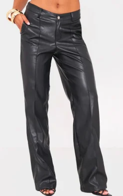 Black Faux Leather Dip Waist Flared Pants
