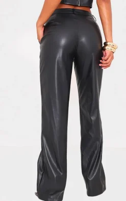 Black Faux Leather Dip Waist Flared Pants