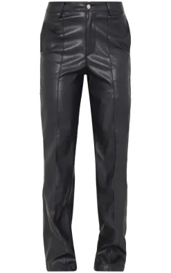 Black Faux Leather Dip Waist Flared Pants
