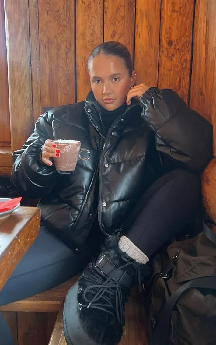 Black Faux Leather Elastic Hem Bubble Puffer