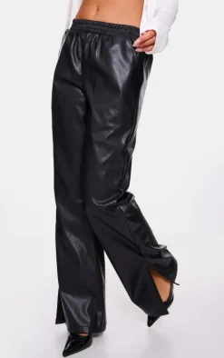Black Faux Leather Elasticated Waist Straight Leg Pants