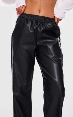 Black Faux Leather Elasticated Waist Straight Leg Pants