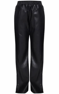 Black Faux Leather Elasticated Waist Straight Leg Pants