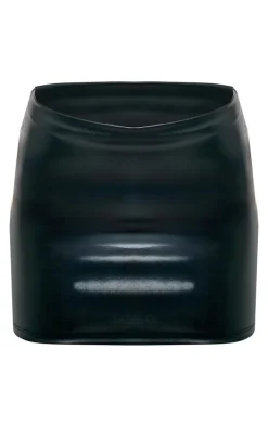 Black Faux Leather Fold Over Waist Mini Skirt