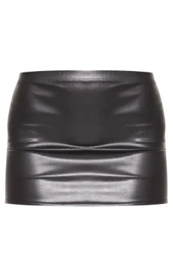 Black Faux Leather Low Rise Extreme Micro Mini Skirt