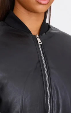 Black Faux Leather Oversized Bomber Jacket