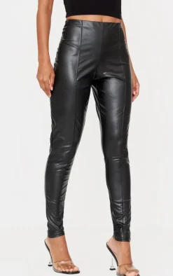 Black Faux Leather Pintuck Detail Leggings